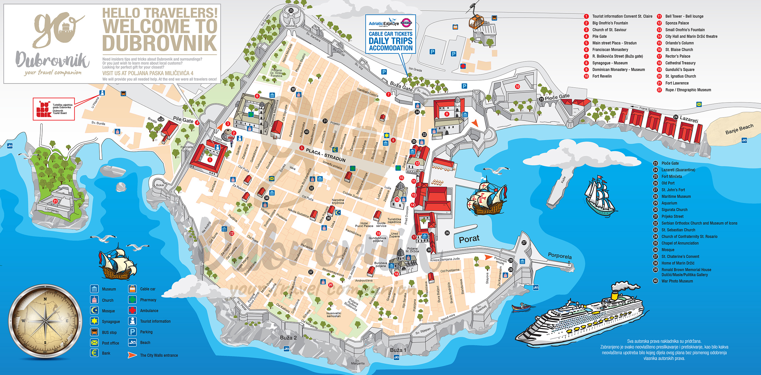 turistička karta dubrovnika Adriatic Explore   Dubrovnik stari grad mapa turistička karta dubrovnika